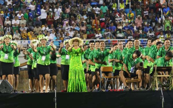 The 10,000 seat natio<em></em>nal stadium inside was packed but outside hundreds of people lined the nearby hills, and even climbing up on rooftops and trees to get a glimpse of the Pacific teams.