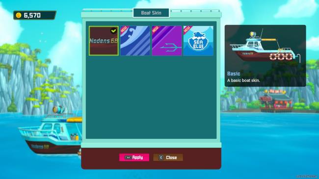 Choosing different boat skins in Dave the Diver.