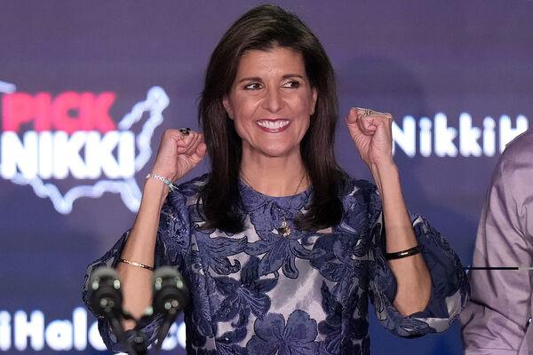 Nikki Haley speaks at a New Hampshire primary night rally in Concord. Picture: AP Photo/Steven Senne