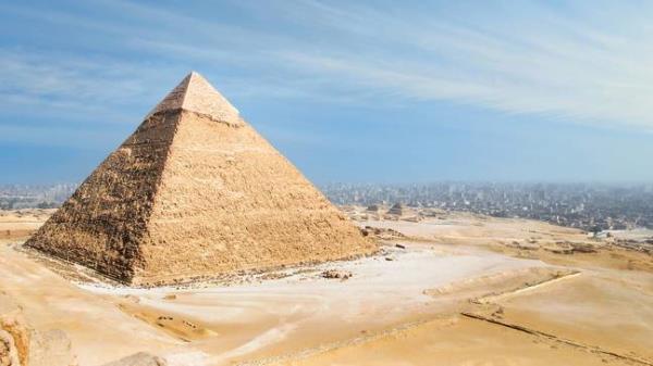 The Pyramid of Khafre still boasts some of its limestone casing. Credit: Nick Brundle Photography via Getty Images 