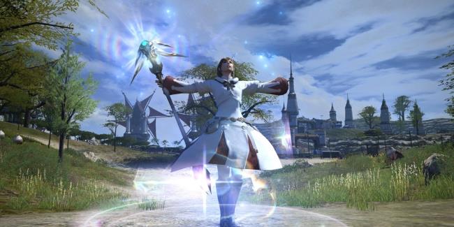 A White Mage using Cure in Final Fantasy 14