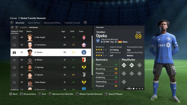 Overview of CF Montréal football player Kwadwo Opoku in EA FC 24